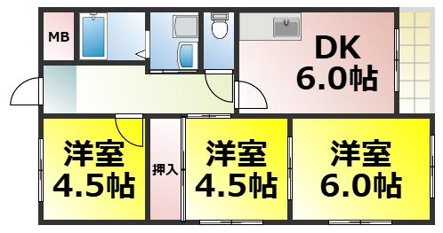 グランソシエ大正(3DK/5階)の間取り写真