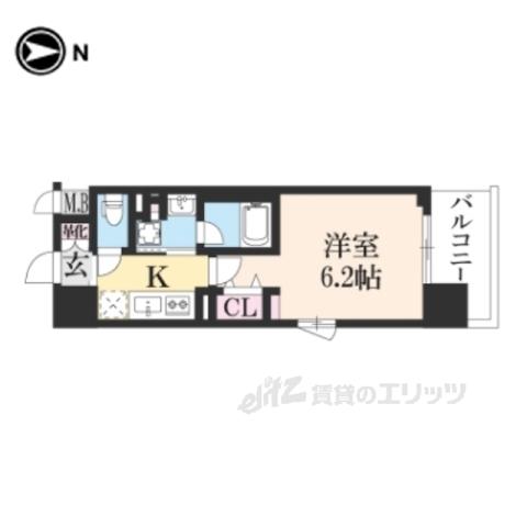 アスヴェル京都四条西院(1K/2階)の間取り写真