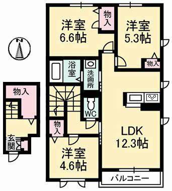 グランドール津高壱番館(3LDK/2階)の間取り写真