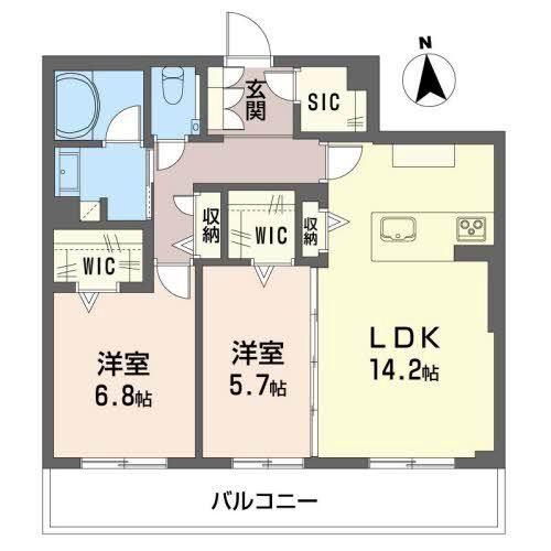 グラン東伊場(2LDK/4階)の間取り写真