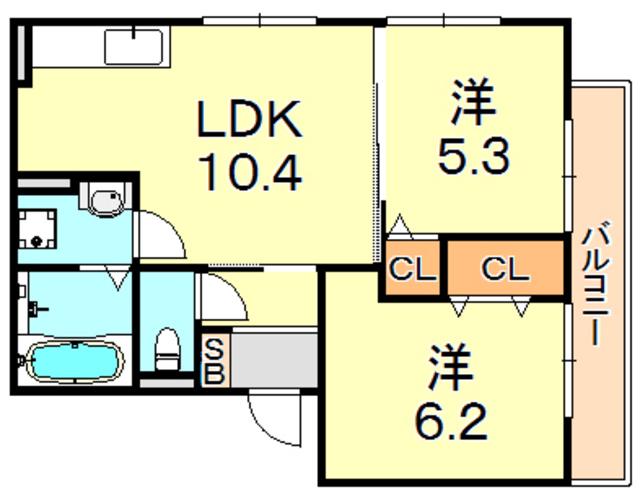 ユニヴェル垂水(2LDK/3階)の間取り写真
