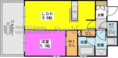 西鉄天神大牟田線 筑紫駅 徒歩4分 10階建 築10年(1LDK/7階)の間取り写真