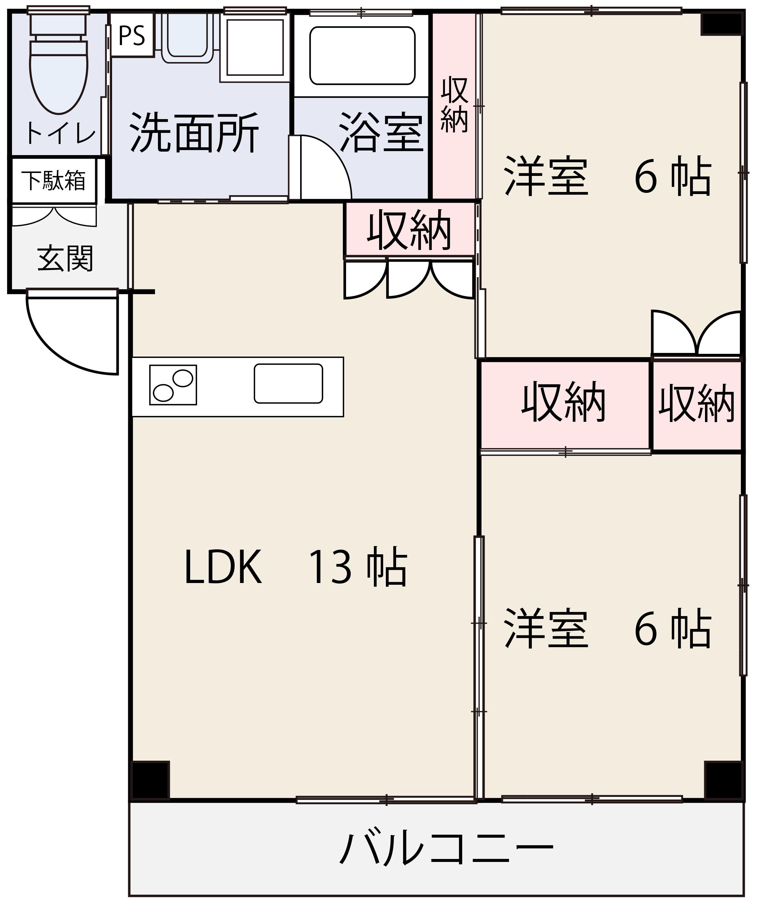 ワコーレ福岡(2LDK/2階)の間取り写真