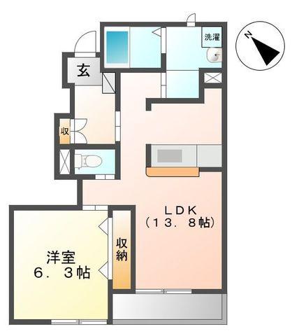 アークガーデンB棟(1LDK/1階)の間取り写真