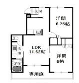 ウエスト・ベルジュC棟(2LDK/1階)の間取り写真