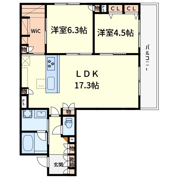 シャーメゾン ルミナス高槻(2LDK/1階)の間取り写真