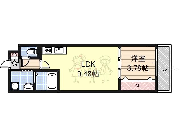 GRAND STEADY西田辺(1LDK/1階)の間取り写真