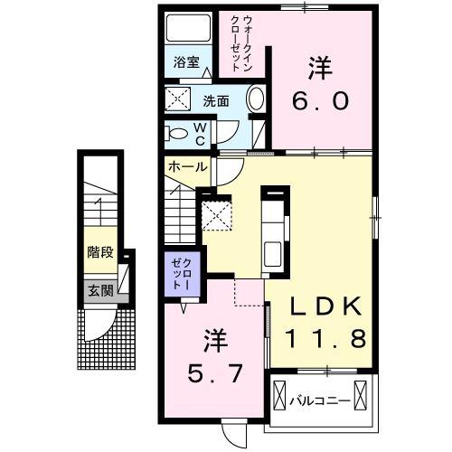 ティート(2LDK/2階)の間取り写真