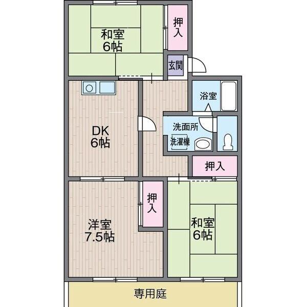 セジュール名谷(3DK/2階)の間取り写真