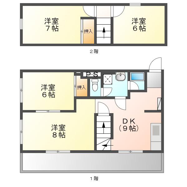 コーポ円城寺(4DK/4階)の間取り写真