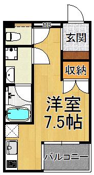 ソリューション甲子園(ワンルーム/6階)の間取り写真