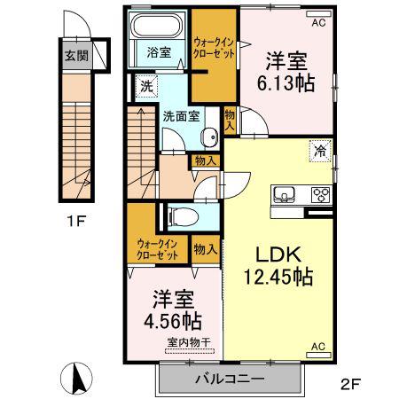 セジュール ヨネザワ B棟(2LDK/2階)の間取り写真