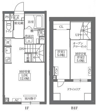 COCOCUBE鵜の木(2LDK/1階)の間取り写真