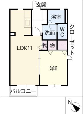 ベルアムール(1LDK/2階)の間取り写真