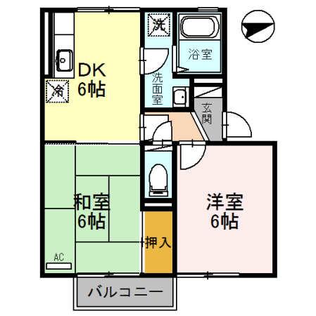 グリーンウェルC(2DK/2階)の間取り写真