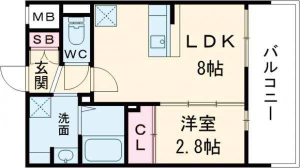 RESIDENCE花畑(1DK/3階)の間取り写真