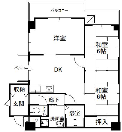クバルチーラ帝塚山(3DK/3階)の間取り写真