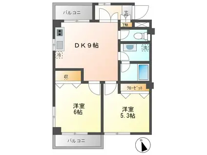 サンフォレスト(2DK/2階)の間取り写真