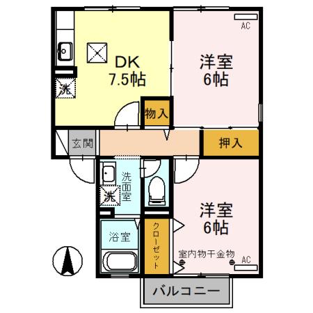 メゾンパストラル(2DK/1階)の間取り写真