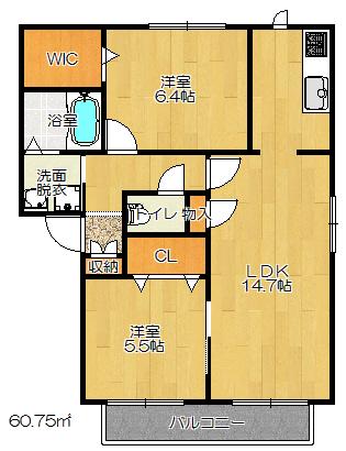 ベルドミール AB棟(2LDK/2階)の間取り写真