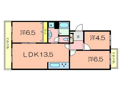 ミナト壱番館(3LDK/1階)の間取り写真