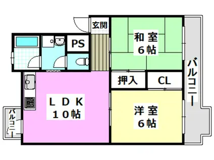コーポラス摂津(2LDK/2階)の間取り写真