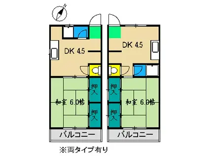 ボンジュール宗円(1DK/2階)の間取り写真