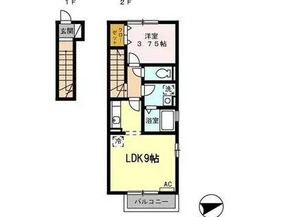 村雲アパートメント(1LDK/2階)の間取り写真