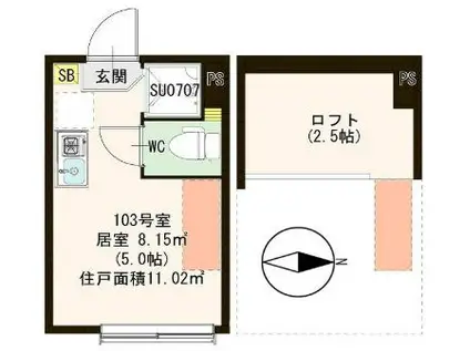 グラップ(ワンルーム/1階)の間取り写真