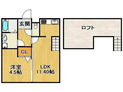 アンピオ吉塚弐番館(1K/2階)の間取り写真