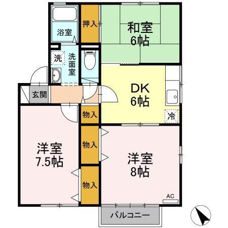 グリーンシャンテ(3DK/2階)の間取り写真