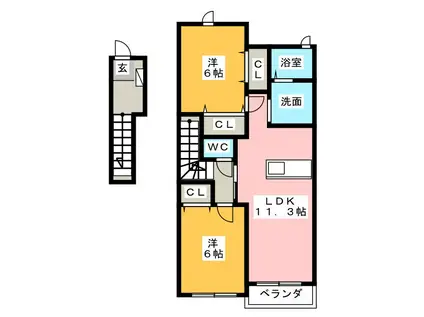 ベル・ジャルダンB(2LDK/2階)の間取り写真