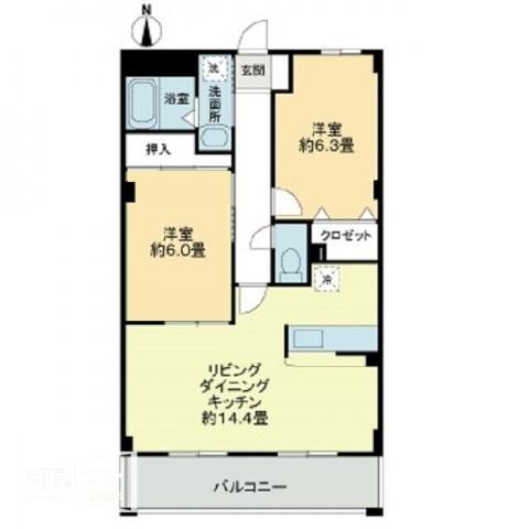 フィネス南川添(2LDK/1階)の間取り写真