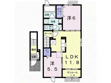 メビウス I(2LDK/2階)の間取り写真