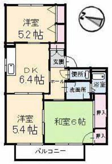 クレール五日市駅前B棟(3DK/1階)の間取り写真