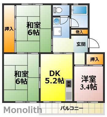 泉北茶山台2丁7番3号棟(3DK/4階)の間取り写真