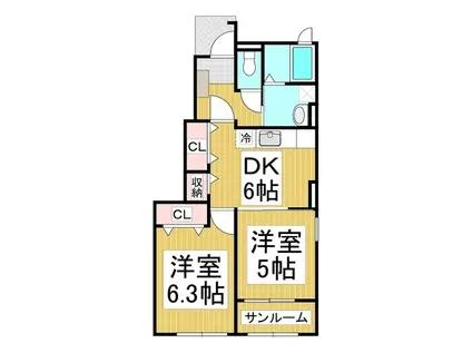 モデュロールB(2DK/1階)の間取り写真