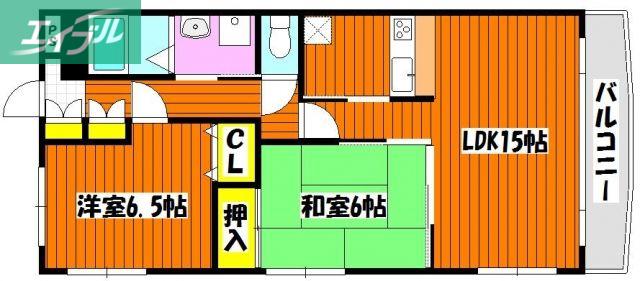 カサブランカ奥田(2LDK/1階)の間取り写真