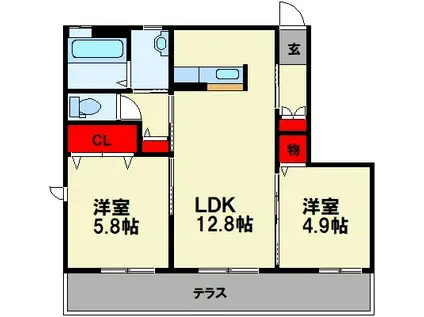 シャーメゾン志の(2LDK/1階)の間取り写真
