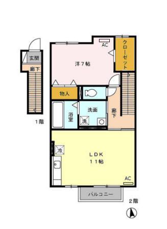 バイオ21 15-1(1LDK/2階)の間取り写真
