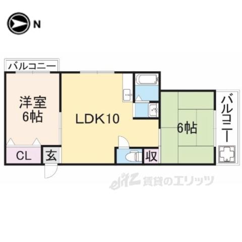 シャトー西村(2LDK/4階)の間取り写真