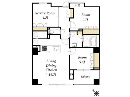 グローリオ蘆花公園ヴィラD棟(2SLDK/2階)の間取り写真