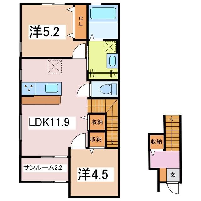 クアトロ常盤B(2LDK/2階)の間取り写真