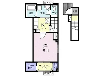 グランフォルム B(ワンルーム/2階)の間取り写真