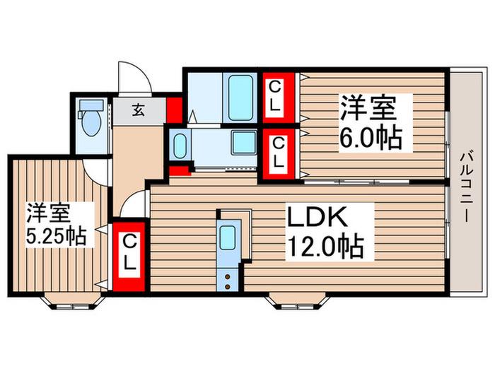 スカイヒルズ(2LDK/2階)の間取り写真