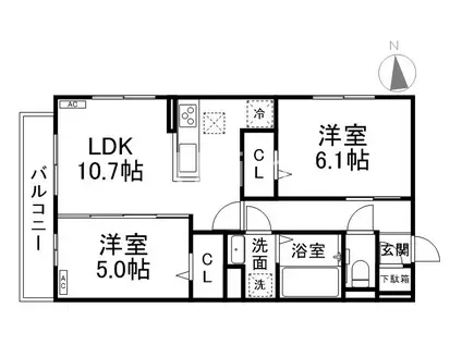 右京区嵯峨野芝野町ハイツ(2LDK/1階)の間取り写真