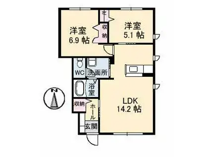 グランドメゾン片島 D棟(2LDK/1階)の間取り写真