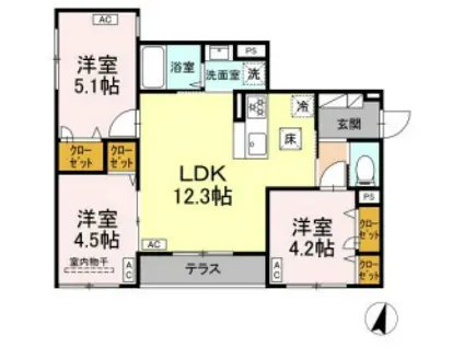 セレスティア西瑞江(3LDK/1階)の間取り写真