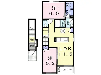 パラシオII(2LDK/2階)の間取り写真