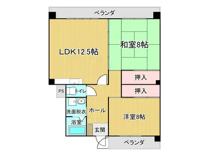 ファミールマンション広川(2LDK/5階)の間取り写真